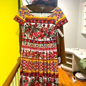 NWT D&G Mambo Rose Midi Cotton Dress Sz48 Italian, XL